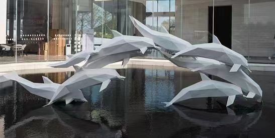 不锈钢海豚景观雕塑